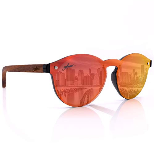 glozzi Sonnenbrille Damen Holz Polarisiert UV400 Rund mit Holzbügeln und Brillenetui aus Kork