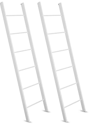 Staboos 2er Set Handtuchhalter Massivholz Buche, Holzleiter weiß | Stabil bis 10 kg, splitterfrei Deko Handtuchleiter & Kleiderleiter für Handtücher, Decken & Kleidung, Wasserlack