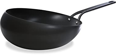 BK Black Steel Wokarang pre-sazonado 30cm, Sartén Especial de Acero al Carbono, Apto para inducción, Apto para horno y plancha hasta 350ºC, Duradero y profesional, Negro
