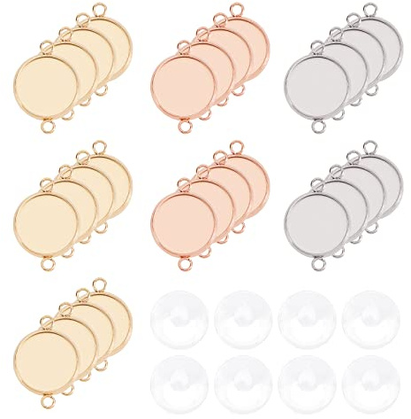 UNICRAFTALE 30Stk 12mm Cabochon Anhänger 3 Farben Lünette Flache Runde Verbindung Rohlinge Edelstahl Schmuckverbinder Für Armband Schmuckherstellung