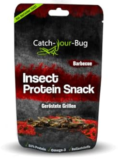 Gewürzter Insektensnack BBQ, essbare Insekten aus deutscher Produktion, Insekten zum Essen von Catch-Your-Bug, 15 g geröstete Grillen
