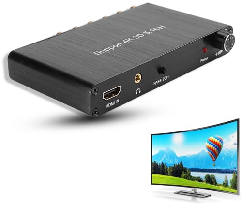 Hdmi Audio Extractor 3.5mm,HDMI Audio Extractor Decoder Convertor for Dolby Support 4K 5.1CH Three Dimensional 110‑240V (Black)