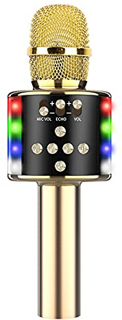 SH-RuiDu Microphone for Kids Adults, 3 in 1 Handheld Bluetooth Microphones Speaker Karaoke Machine with LED Lights, TWS Dual Singing, 5 Voice Effects, Home KTV Player for Party Singing