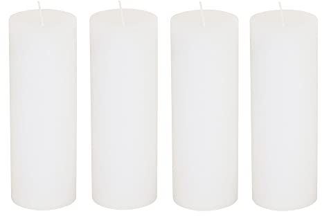 Stumpenkerzen Rustic 4er Set - Stumpenkerze, Blockkerze, Kerze, Adventskranz, Advent - Kein Ruß - Brenndauer: 95 Std. - viele Farben - 7x19 cm (Weiß)