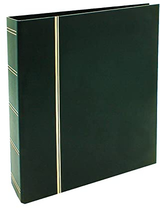 SAFE 116 Briefmarkenalbum in Leder-Optik grün mit 4-Ring-Mechanik | Goldprägungen auf Deckel und Rücken | 4 Ring-Mechanik I Euro-Lochabstand 80-80-80 mm I leer ohne Blätter | 270 x 315 x 68 mm