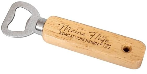Flaschenöffner aus Holz und Metall mit Spruch Meine Hilfe kommt vom Herrn