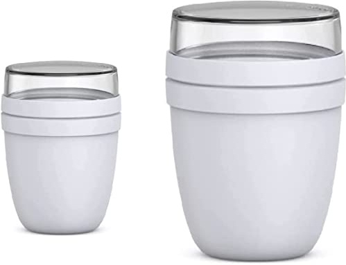 Mepal - Fiambrera Ellipse Duo Pack – Cool Grey – Mini + Grande – Práctica taza de cereales, yogur, taza para llevar – Apto para congelador, microondas y lavavajillas