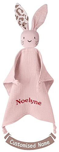TYRY.HU Babydecke mit Namen Personalisierte Kuscheldecke,Rosa Kaninchen | DIY Customise Schmusetuch,Strick Schnuffeltuch,Geschenk zur Geburt