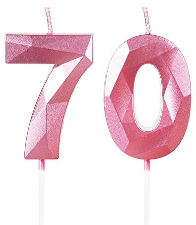 Yiran Pink 70th Birthday Candles, Number 70 Happy Birthday Candles, Pink Cake Topper Decorations for Birthday Party, Wedding Anniversary Celebration Supply for Girls Women