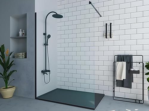 Vente-unique - Paroi de douche à l'italienne - Noir mat - Verre 6 mm - 140x200 cm - DAREN