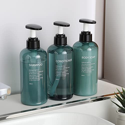 Monsully 3 Stück Leere Pumpflaschen, 500ml, Kunststoff, nachfüllbar, Shampoo Spender für Dusche, Flüssigkeitsaufbewahrung Spender, Spülmittelspender für Lotion, Shampoo, Duschgel, Creme