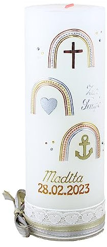 Cerziies® Taufkerze Rustik MADITA Junge oder Mädchen mit Name und Datum, individuell und handverziert 1986, Variante:Klassischer Docht