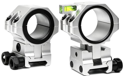 WestHunter Optics Precision Picatinny Scope Rings, 34 mm Tube Adjustable Height Scope Mount with Bubble Level, 30 mm & 25.4 Adapter | Silver