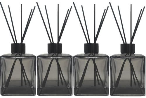 Botella difusora de varillas de perfume, botellas cuadradas vacías de aceite esencial, tarro de vidrio con varillas negras para juegos de difusor de fragancia de repuesto (200 ml, gris)