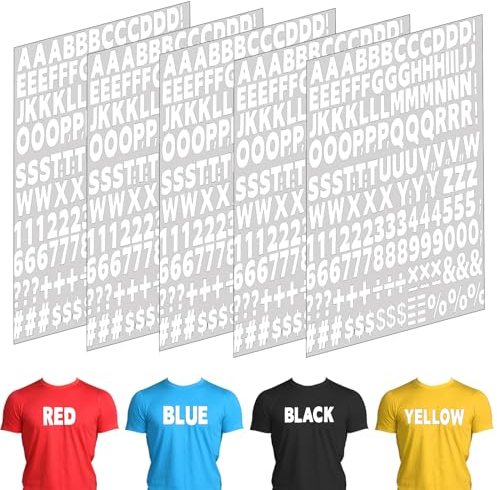 5 Blatt 830 Stück Buchstaben und Zahlen zum Aufbügeln A-Z Bügelbuchstaben für Textilien 0-9 Zahlen zum Aufbügeln 830 Stück Weiß Wasserfeste Vinyl Buchstaben Bügelbilder für Sport T-Shirt Druck DIY