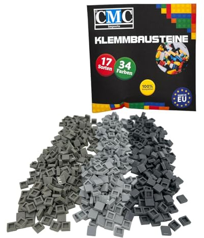 CMC imports 750 Klemmbausteine Fliesen Tiles Bausteine 1x1 Noppen Kompatibel Grau Mix Bluish Gray