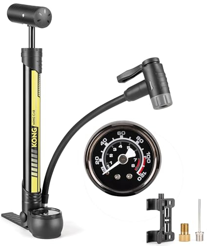 KONG MING CAR Fahrradpumpe,120 PSI Fahrradpumpe Alle Ventile Kompakt für Presta und Schrader und Dunlop Ventile, Mini Fahrrad Standpumpe für Rennrad, Mountainbike