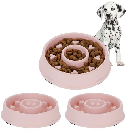 3 x anti-sling-skålar, matskålar för hundar, 500 ml volym, för långsam ätning, hundskål diskmaskinssäker, rosa (3)