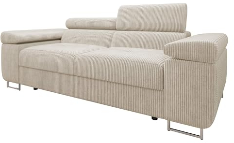 Mirjan24 Sofa Torezio Cord II mit Einstellbare Kopfstützen, Zweisitzer Polstersofa, Füße aus Metall Chrom, Sofagarnitur, Wohnlandschaft, Couchgarnitur (Poso 100)