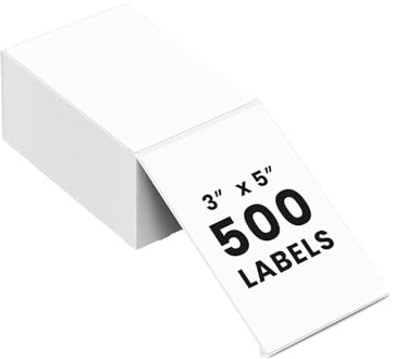 Thermal Labels, 3 x 5 Fan-fold Thermal Stick Printer Labels 500 Counts White Perforated Shipping Label 70g Waterproof Thermal Shipping Sticks for Express, Self-use, Strong Adhesive