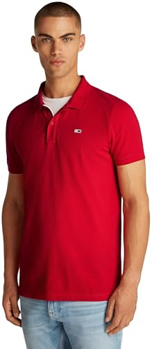 Tommy Jeans Polo de Manga Corta Hombre Slim Fit, Rojo (Red Hot), S