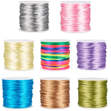 PandaHall 8 Rolls 2mm Rattail Satin Nylon Thread Braided Beading String Chinese Knotting Macrame Cord for DIY Crafts Friendship Bracelet Jewelry Making