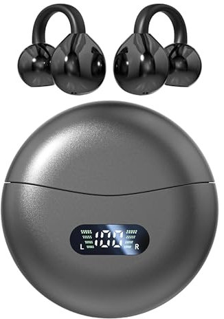 MAcnas Open Ear Clip Headphones Wireless Earbuds Bluetooth 5.4 Sports Earphones Wireless Charging Case & LED Power Display Waterproof Fitness Headphones for Running (Black)