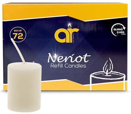 AR Candles - Recambios de velas para recipientes de vidrio Neriot Shabat, velas blancas, paquete de 72 unidades, duración de 5 horas
