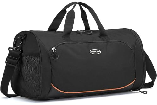 TUGUAN Borsone sportivo da uomo, 30 l, con scomparto per scarpe e tasca bagnata, per fitness e nuoto, Nero , 48,26 cm, Palestra, Sport, Viaggi, Fitness, Allenamento, Campeggio
