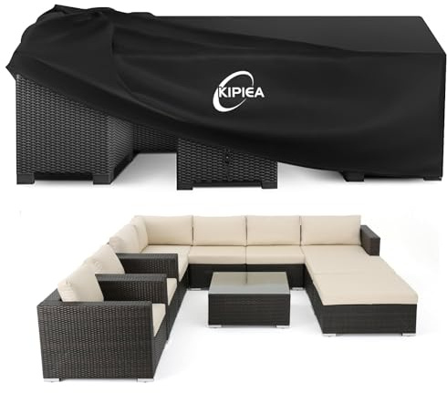 Kipiea Fundas para Muebles de Jardín, Fundas Muebles Exterior Impermeable, 420D Tela Oxford Funda Protectora Para Conjuntos de Muebles Anti Viento, Funda Mesa Exterior Anti-UV- 300x250x71cm