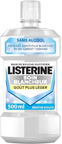 Listerine - Bain de Bouche Quotidien Soin Blancheur Goût Plus Léger (bouteille de 500 ml) – Soin bucco-dentaire sans alcool à l'action blanchissante – Bain de bouche pour une haleine fraîche durable
