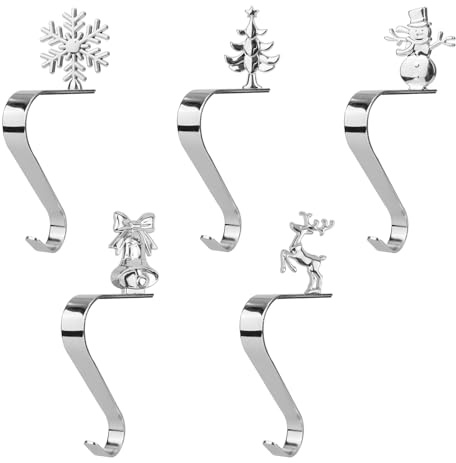 Gosknor 5st Weihnachtsstrumpf Halter, Edelstahl Weihnachtsstrumpf Haken Weihnachten Kaminhaken Haken mit Anti Rutsch Pad für Kaminsims Regaldekorationen