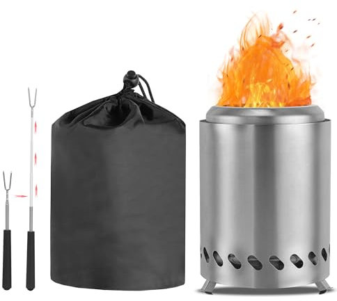 CAMPORG Mini brasero para el jardín, brasero sin humo, chimenea de mesa para exteriores, cesta pequeña ideal para pellets de barbacoa, madera, 14 cm de altura x 20 cm de altura, color plateado