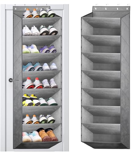 ZHLIMY Schuhregal Hängend Tür Organizer, Schuh Organizer Hängend mit 8 Tiefen Taschen Passt 20-Paar Schuh, Schuhaufbewahrung Tür mit 4 Metallhaken (Grau)