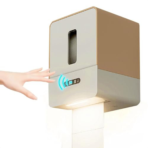 Automatisch berührungsloser Papierhandtuchspender, Wall Mount Commercial Roll Spender Smart Electric Serviettenhalter mit Nachtleuchten für Badezimmerhotel (Braun)