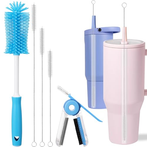 Palksky Water Bottle Cleaner Brush Kit for HydroJug 20 oz/32 oz/40 oz Tumbler, 5 PCS Bottle Brush Cleaning Lid and Straw for Owala/Stanley/Yeti/BrüMate Cup Accessories