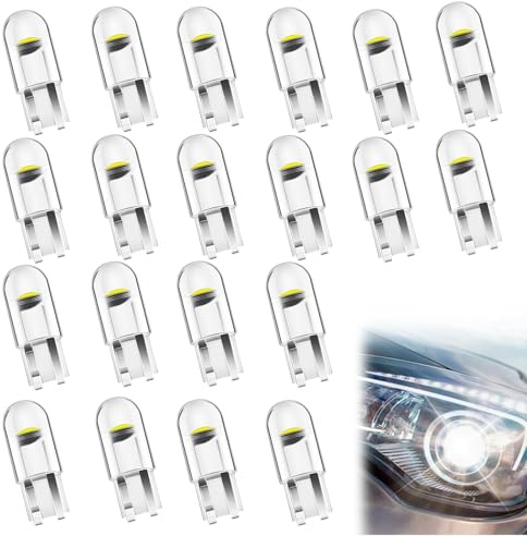 Menibeuty 20 Pieces Ampoule W5W LED, Ampoule LEDs Lumière Intérieure 12V 6500K COB Voiture Interior Car Lights, LED Ampoule Voiture Convient Pour L'Éclairage Intérieur Des Automobiles (Blanc)