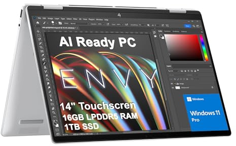 HP Envy x360 2-in-1 Laptop (14 FHD+ Touchscreen, AMD Ryzen 5 8640HS (> Intel i7-1255u), 16GB RAM, 1TB SSD), Creator, Photographer, Designer, Backlit KB, 5MP IR Webcam, Copilot, Win 11 Pro, AI PC