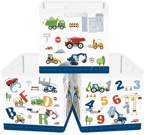 Clastyle 3 Stück Autos Aufbewahrungsbox Stoff für Kallax Faltbar Aufbewahrungskorb Klein Schrank Organizer Kleiderschrank für Regal,Nummer Buchstabe,30x30x30 cm