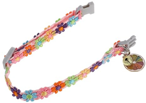 DIKACA Verstellbares Elastisches Katzenhalsband mit Bunter Spitzenblume und Glöckchen Zartes Haustierhalsband für Kätzchen und Kleine Hunde Bequem und Hautfreundlich Breit Umfang