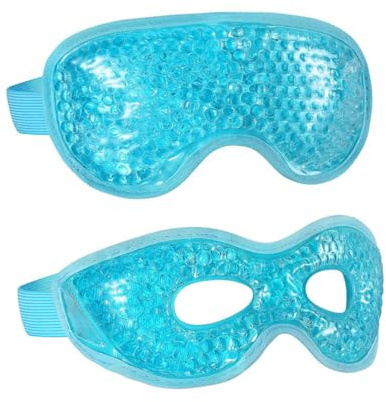 MUCKLILY Kühlende Augenpads 2 Stück Gel Augenkissen Elastisch Hautfreundlich Blau Mit Abdeckung Für Entspannung Reise Schlaf Kältetherapie Gegen Schwellungen Migräne