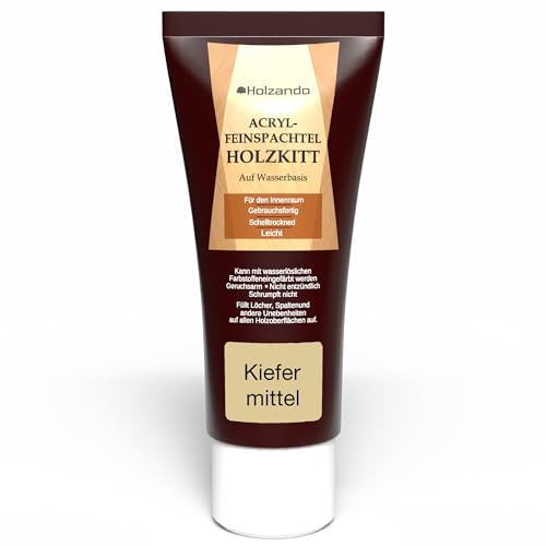 Holzando® Acryl Holzkitt Feinspachtel für Holz, OSB und Wände Kiefer mittel 100, 250gr Tube