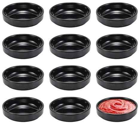 SXTDKMJ 12 Stück Schwarz Dip Schälchen Set, Sojasauce Schälchen kleine Schüsseln Snackschale für Runde Dip Bowls für Sushi Snack Gewürze Saucen Tapas Soße BBQ