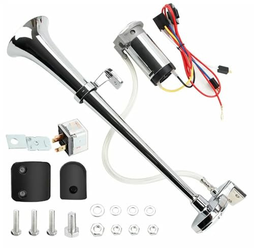 NEWFUN Druckluft Hupe 12v, Drucklufthorn 12v, Lkw Horn, Beschichtung durch kathodische Elektrophorese, für Auto Lkw Pkw Dreirad Boot Train usw (Bausatz mit Kompressor)
