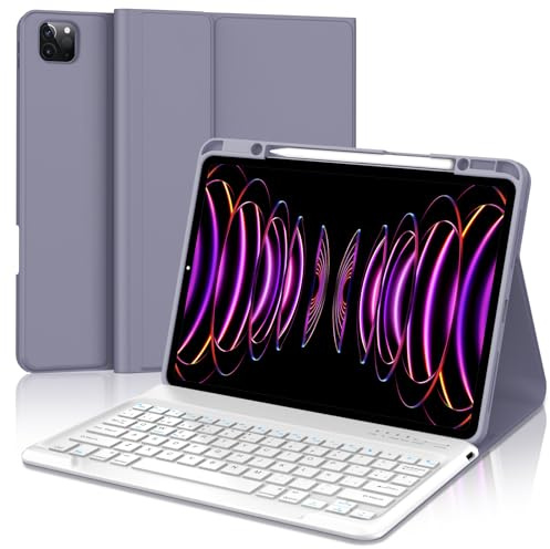 Tiiomioon Funda Teclado para iPad Pro 12.9''/ Air 13'' M4/M3/M2-Morado | Funda para iPad Pro 12.9'' 2022-2018 con Teclado Bluetooth Inalámbrico, Teclado Español Delgado para iPad Air 13'' 2026-2024