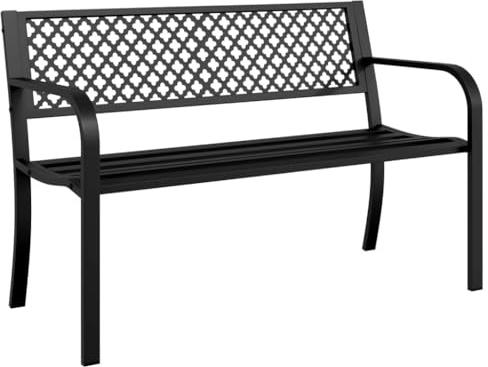 HGBNMER Panchina da giardino verniciata a polvere, 119 cm, con schienale, in acciaio nero, per giardino e terrazza, robusta e stabile