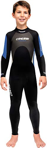Cressi Morea Jr - Monopiece Wetsuit Neoprenanzug Junior Einteiliger Neopren 3mm Ultrastretch, Schwarz/Blau/Grau