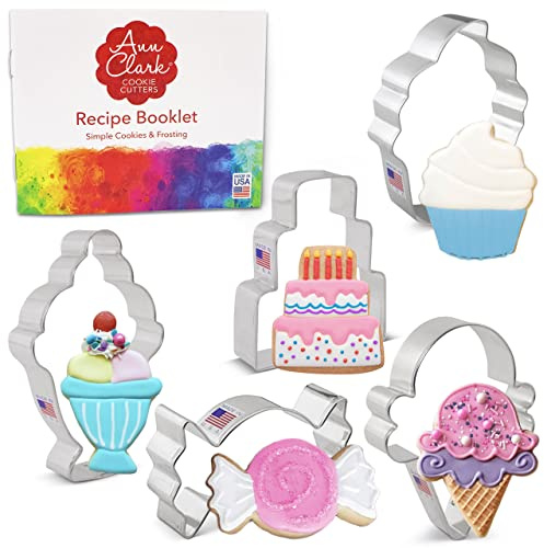 Ann Clark Candy and Sweets Cookie Cutters 5-Pc. Set Made in the USA, Ice Cream Cone, Cupcake, Candy, Cupcake, Cake, Ice Cream Sundae