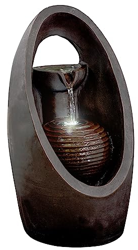 GEEZY Garden Water Feature – Oval Fountain with LED Lights – Mains Powered, Self-Contained, Indoor & Outdoor – Easy Setup, Relaxing & Cascading – Great for Garden, Home, Patio & Balcony Decor