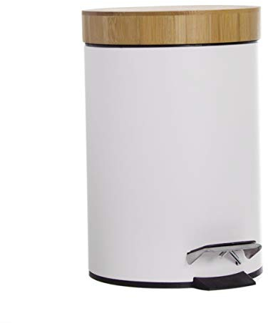 Vidal Regalos Papelera Pequeña Baño Blanca 3L Cubo Basura Pedal Tapa Bambu 24 cm